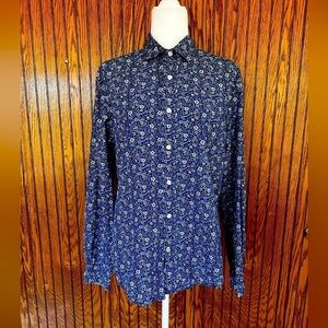 Tommy Hilfiger Women's button up collared Blue Blouse size medium